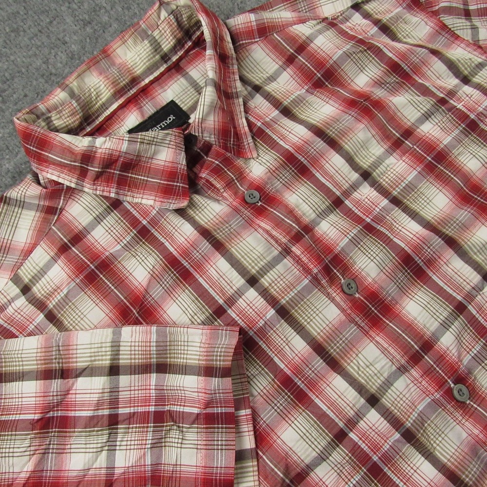Marmot Shirt Mens XL Red Plaid Short Sleeve‎ Button Up Lightweight Outdoor